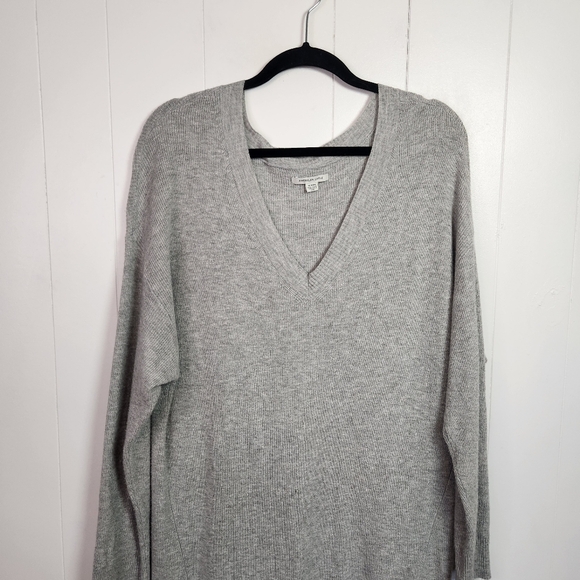 American Eagle Gray Sweater Dress V-Neck Long Sleeve Knit Tunic Size XL Cozy - Picture 4 of 6